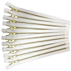 white ykk zippers in golden brass - 10 pieces no.5 zippers - 14 inch