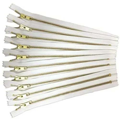 white ykk zippers in golden brass - 10 pieces no.5 zippers - 14 inch