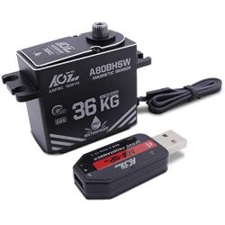 AGFrc 36KG IP67 Waterproof Steering Servo High Torque Programmable Full Metal Gear Digital Brushless Servo for 1/10 RC Models, Control Angle 180° (A80BHSW&AGF-SPV2)