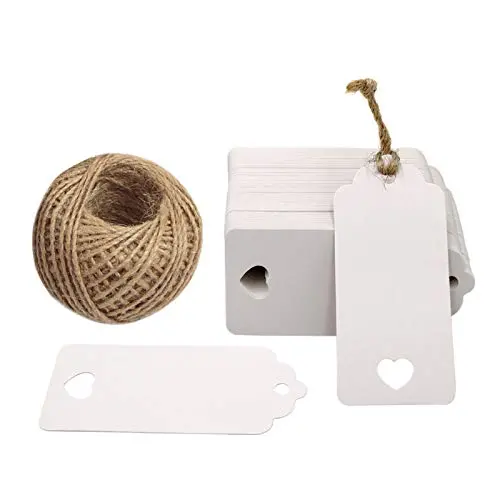 White Gift Tags, 100 PCS Kraft Paper Gift Tags Hollow Heart Wedding Favor Tags 9.5cm x 4.5cm with 100 Feet Jute Twine White Gift Tags, 100 PCS Kraft Paper Gift Tags Hollow Heart Wedding Favor Tags 9.5cm x 4.5cm with 100 Feet Jute Twine