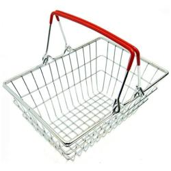 Kekailu Children Toys, Children Miniature Metal Supermarket Shopping Basket Pretend Role Play Toy Gift, Red