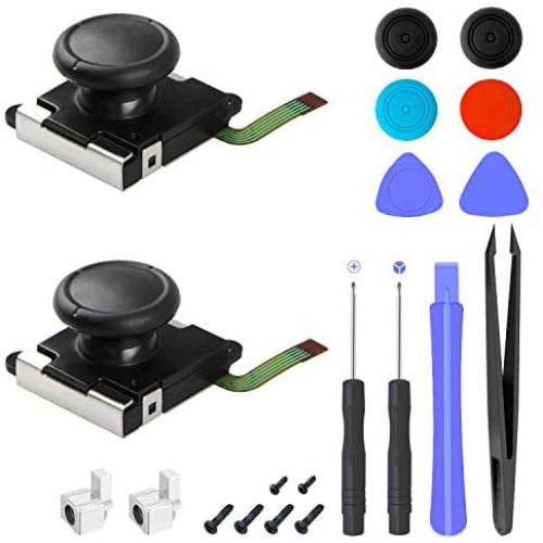 2 Pack Joycon Joystick Replacement, 3D Analog Joystick Thumb Sticks for Nintendo Switch Joy-Con and Switch Lite with Complete Tool Kits, 2 Metal Lock Buckles and 4 Thumbstick Caps