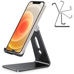 Adjustable Cell Phone Stand, OMOTON C2 Aluminum Desktop Phone Holder Dock Compatible with iPhone 11 Pro Max Xs XR 8 Plus 7 6, Samsung Galaxy, Google Pixel, Android Phones, Black