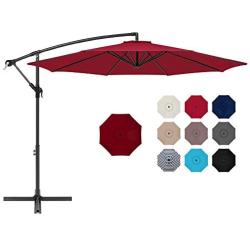 Best Choice Products 10ft Offset Hanging Market Patio Umbrella w/Easy Tilt Adjustment, Polyester Shade, 8 Ribs for Backyard, Poolside, Lawn and Garden - Burgundy