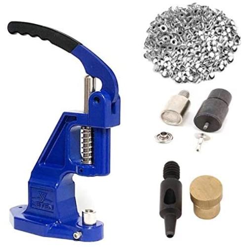 9mm Rivets Kit (1000 pcs) with Hand Press Machine, Dies and Hole Punch. Leather Rivets Single Round Cap Metal Stud Fasteners for Bag Belt Wallet Jeans