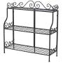 FaithLand Metal Scrollwork Design 3 Tier Plant Stand Indoor/Outdoor, Home Storage Organizer Shelf Rack, Flower Pots Holder, Plant Display Rack, Stand Shelf, Black