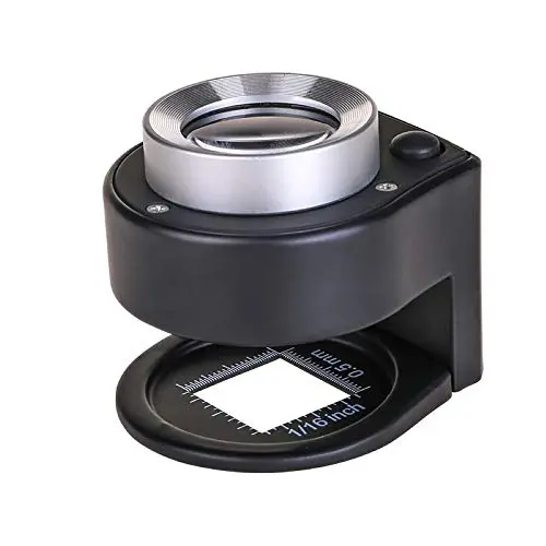 HunterBee 30X Loupe Magnifier with 6 LED and UV Light, Desktop Portable Metal Magnifier Folding Scale Sewing Magnifying Glass for Textile Optical Jewelry Tool Coins Currency
