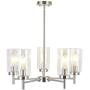 VINLUZ Contemporary 5 Light Large Chandeliers Modern Clear Glass Shades Pendant Lighting Brushed Polished Nickel Dining Room Lighting Fixtures Hanging Adjustable Wire Semi Flush Ceiling Lights
