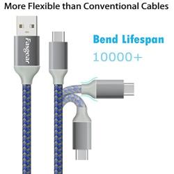 USB to USB C Cable 10ft, Fasgear 3 Pack Long Type C Cable Nylon Braided Fast Charging Compatible with Galaxy Note 8 9 S8/S9/S10/S10+, LG V20/G6 and More (Blue/Purple/Pink)