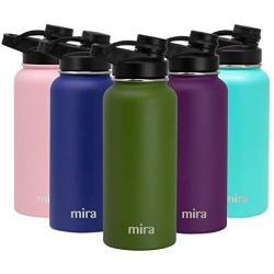 MIRA 32 oz Stainless Steel Insulated Sports Water Bottle - Hydro Metal Thermos Flask Keeps Cold for 24 Hours, Hot for 12 Hours - BPA-Free Spout Lid Cap - Olive Green