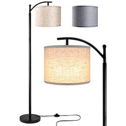 Rottogoon Floor Lamp for Living Room, LED Standing Lamp with 2 Lamp Shades for Bedroom, 9W LED Bulb Included - Black