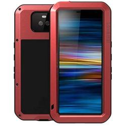 Sony Xperia 10 Case,Bpowe Armor Tank Aluminum Metal Gorilla Glass Shockproof Military Heavy Duty Sturdy Protector Cover Hard Case for Sony Xperia 10 (Red, Xperia 10)