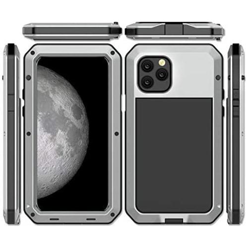 iPhone 11 Pro Max Case, CarterLily Full Body Shockproof Dustproof Waterproof Aluminum Alloy Metal Gorilla Glass Cover Case for Apple iPhone 11 Pro Max 6.5 inch (Silver)