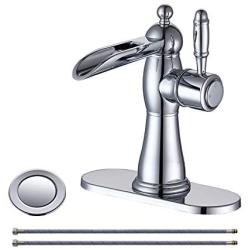 Mejor Solid Brass Single-Handle Waterfull Bathroom faucet,Lavatory faucet with 4 inches deck plate,CUPC water lines and Metal pop-up drain with overflow,Chrome Polished,ME2535P-CP