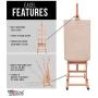 U.S. Art Supply Medium Wooden H-Frame Studio Easel with Artist Storage Tray and Wheels - Mast Adjustable to 96'' High, Holds Canvas to 48'' - Sturdy Beechwood Holder Floor Stand - Display Paintings