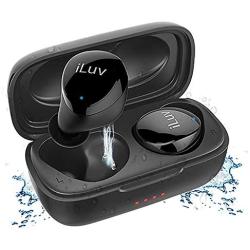 iLuv TB100 Glossy Black True Wireless Earbuds Cordless In-Ear Bluetooth 5.0 with Hands-Free Call MEMS Microphone, IPX6 Waterproof Protection, Long Playtime; Includes Compact Charging Case & 3 Ear Tips