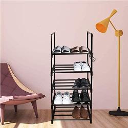 DazHom 5-Tier Shoe Rack Storage Organizer, Stackable Shoe Tower Shoe Racks, Closet Portable Organizer Shoe Shelf Space Saving, Durable Metal Shoe Shelves Holds 10 Pairs, Black