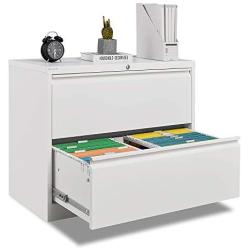 Bonnlo Lateral File Cabinet Lockable with 2 Drawers, White