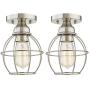 Gruenlich Semi Flush Mount Ceiling Light Fixture for Outdoor and Indoor, One E26 Medium Base 60W Max, Metal Housing and Metal Cage, Bulb not Included, 2-Pack (Nickel Finish)