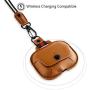 Leather Case for Airpods Pro Case with Leather Neck Lanyard Keychain, UTOPER Full Protective Portable Cover for Airpods Pro 3 Generation 2019 Shockproof Support Wireless Charging Case(Brown)