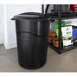 United Solutions TI0065 32 Gallon Outdoor Waste Garbage Bin, 6 Pack, Easy to Carry Pass-Through Handles & Attachable Click Lock Lid, Black, 32 Gal