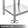 Mophorn Stainless Steel Work Table with Backsplash 24 x 24 x 34 Inch Commercial Food Prep Worktable Heavy Duty Prep Worktable Metal Work Table with Adjustable Feet for Restaurant, Home and Hotel
