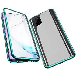 Jonwelsy Magnetic Adsorption Case for Samsung Galaxy A51, 360 Degree Front and Back Clear Tempered Glass Flip Cover, Metal Bumper Frame for Samsung Galaxy A51 (Green)