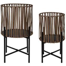 Kate and Laurel Paytner 2-Piece Floor Planter Set with PVC Wicker and Metal Stands