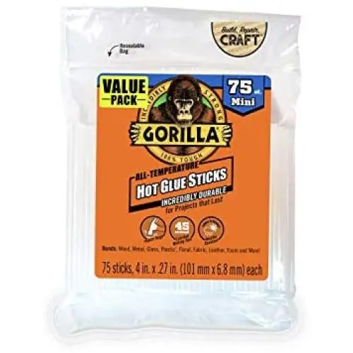 Gorilla Hot Glue Sticks, Mini Size, 4'' Long x .27'' Diameter, 75 Count, Clear, (Pack of 1) Gorilla Hot Glue Sticks, Mini Size, 4'' Long x .27'' Diameter, 75 Count, Clear, (Pack of 1)