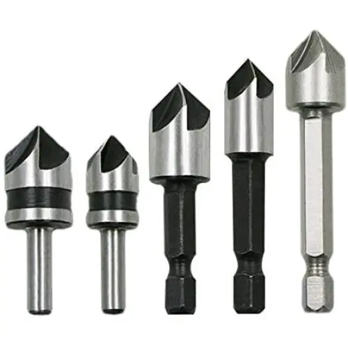 Driak 5pc 5 Flutes HSS Industrial Countersink Drill Bit Set Quick Change Bit 1/4 in Hex Shank Chamfer Chamfering Cutter tool Center Punch Tool Sets for Wood Metal Working Driak 5pc 5 Flutes HSS Industrial Countersink Drill Bit Set Quick Change Bit 1/4 in Hex Shank Chamfer Chamfering Cutter tool Center Punch Tool Sets for Wood Metal Working