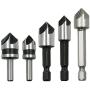 Driak 5pc 5 Flutes HSS Industrial Countersink Drill Bit Set Quick Change Bit 1/4 in Hex Shank Chamfer Chamfering Cutter tool Center Punch Tool Sets for Wood Metal Working