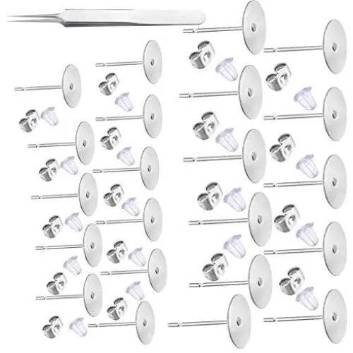GooDay 1200 PCS 8MM Hypoallergenic Stainless Steel Earrings Posts Flat Pad Blank Earring Pin Studs with Butterfly Earring Backs and Silicone Bullet Earring Backs for Jewelry Making Findings GooDay 1200 PCS 8MM Hypoallergenic Stainless Steel Earrings Posts Flat Pad Blank Earring Pin Studs with Butterfly Earring Backs and Silicone Bullet Earring Backs for Jewelry Making Findings