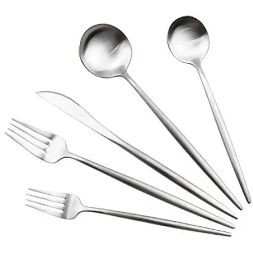 Gugrida Luxury Flatware, Royal 5 Piece Matte White Handle 18/10 Stainless Steel Tableware Sets for 1 Including Forks Spoons Knives, Camping Silverware Travel Utensils Set Cutlery (Full Silver) Gugrida Luxury Flatware, Royal 5 Piece Matte White Handle 18/10 Stainless Steel Tableware Sets for 1 Including Forks Spoons Knives, Camping Silverware Travel Utensils Set Cutlery (Full Silver)