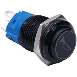 TWTADE/16MM 12V Car Horn Button Blue LED lighted Momentary Metal Speaker Air Horn Toggle Switch with wires BK-GLB16-BU