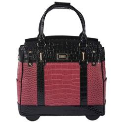 JKM and Company BATON ROUGE Burgundy Red & Black Alligator Compatible With Computer iPad, Laptop Tablet Rolling Tote Bag Briefcase Carryall Bag