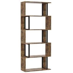 IRONCK Bookcase and Bookshelf 5 Tier Display Shelf, S-Shaped Metal and Wood Bookshelves Cabinet Storage, Freestanding Multifunctional Decorative Shelving for Home Office, Vintage Brown