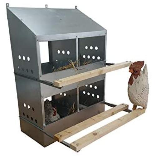 4 HOLE HEAVY DUTY 23ga GALVANIZED CHICKEN NESTING LAYING ROOST BOX MADE IN GERMANY | High front and back panels | Easy to remove and clean | Heavy duty perches hinged upward | Rust resistant 0300111