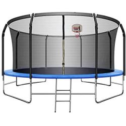 TRIPLE TREE 14 FT Trampoline with Basketball Hoop, Safety Enclosure Net, Waterproof Mat and Ladder, Basketball Trampoline for Kids/Adults, Outdoor Backyard Trampolines, 800LBS Capacity 5-6 Kids