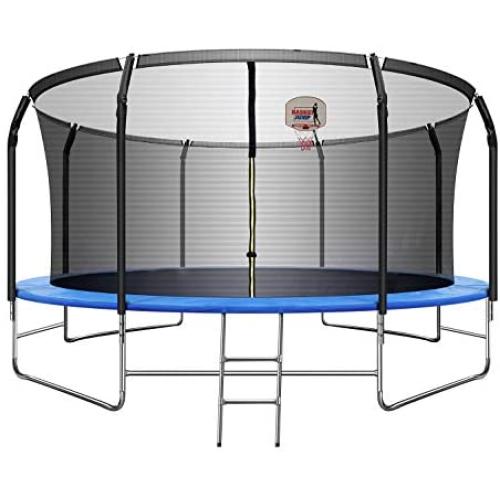 TRIPLE TREE 14 FT Trampoline with Basketball Hoop, Safety Enclosure Net, Waterproof Mat and Ladder, Basketball Trampoline for Kids/Adults, Outdoor Backyard Trampolines, 800LBS Capacity 5-6 Kids