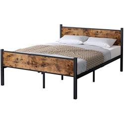 IRONCK Queen Bed Frame with Headboard Industrial, Bed Frame Queen Size with 16 Heavy Duty Steel Slats and 10 Legs, More Stronger, Noise-Free, Mattress Foundation No Box Spring Needed
