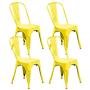 BONZY HOME Metal Dining Chairs Distressed Style, Stackable Side Chairs with Back, Indoor Outdoor Use Chair for Farmhouse, Patio, Restaurant, Kitchen, Set of 4(Distressed Yellow)