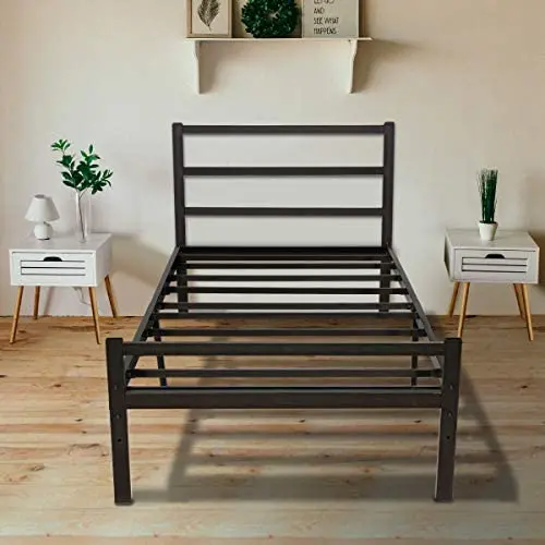 KINGSO Twin Bed Frames with Headboard, 14 Inch Metal Platform Bed Frame with Storage, Heavy Duty Steel Slat and Anti-Slip Support, Easy Quick Lock Assembly, No Box Spring Needed - Twin KINGSO Twin Bed Frames with Headboard, 14 Inch Metal Platform Bed Frame with Storage, Heavy Duty Steel Slat and Anti-Slip Support, Easy Quick Lock Assembly, No Box Spring Needed - Twin