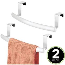 mDesign Modern Metal Kitchen Storage Over Cabinet Curved Towel Bar Rack - Hang on Inside or Outside of Doors, Organize and Hang Hand, Dish, and Tea Towels - Also for Bars - 9.7'' Wide, 2 Pack - White