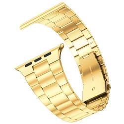 [Upgraded] Wolait Compatible with Apple Watch Band 40mm 38mm , Ultra Thin Solid Stainless Steel Band for Apple iWatch SE Series 6/5/4/3/2/1 Men Women -Gold