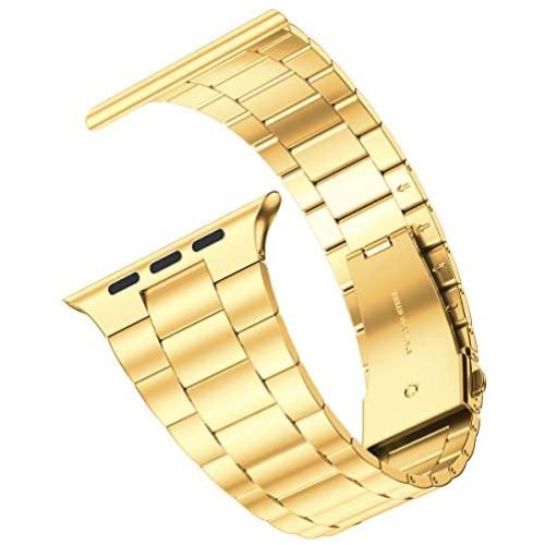 [Upgraded] Wolait Compatible with Apple Watch Band 40mm 38mm , Ultra Thin Solid Stainless Steel Band for Apple iWatch SE Series 6/5/4/3/2/1 Men Women -Gold