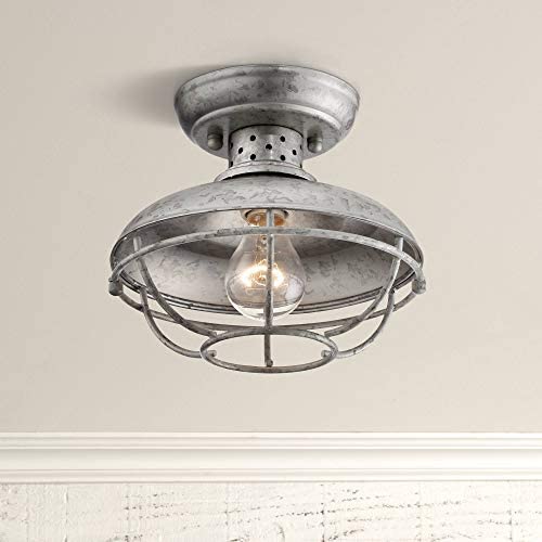 Franklin Park Rustic Farmhouse Outdoor Ceiling Light Fixture Galvanized Steel Open Cage 8 1/2'' Damp Rated for Exterior House Barn Porch Patio Deck - Franklin Iron Works
