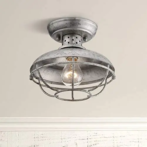 Franklin Park Rustic Farmhouse Outdoor Ceiling Light Fixture Galvanized Steel Open Cage 8 1/2'' Damp Rated for Exterior House Barn Porch Patio Deck - Franklin Iron Works Franklin Park Rustic Farmhouse Outdoor Ceiling Light Fixture Galvanized Steel Open Cage 8 1/2'' Damp Rated for Exterior House Barn Porch Patio Deck - Franklin Iron Works