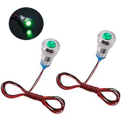 smseace 2PCS Green DC/AC12V-24V Energy Saving 5/16‘’ Indicator Light Mounting Hole 8mm with 1M Cable Length Metal Waterproof LED Indicator Light DQ-8-G-1M