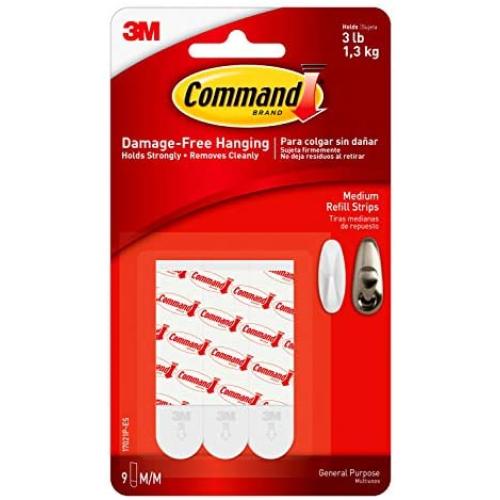 Command Refill Strips, Medium, White, 9-Strips