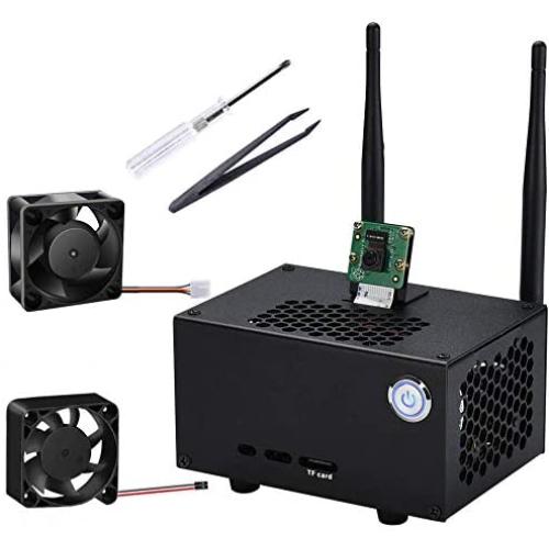 GeeekPi NVIDIA Jetson Nano Metal Case (Support Jetson Nano B01 and A02) with 4020 PWM Cooling Fan and 4010 Fan, Power & Reset Control Switch, Camera Holder for NVIDIA Jetson Nano Developer Kit